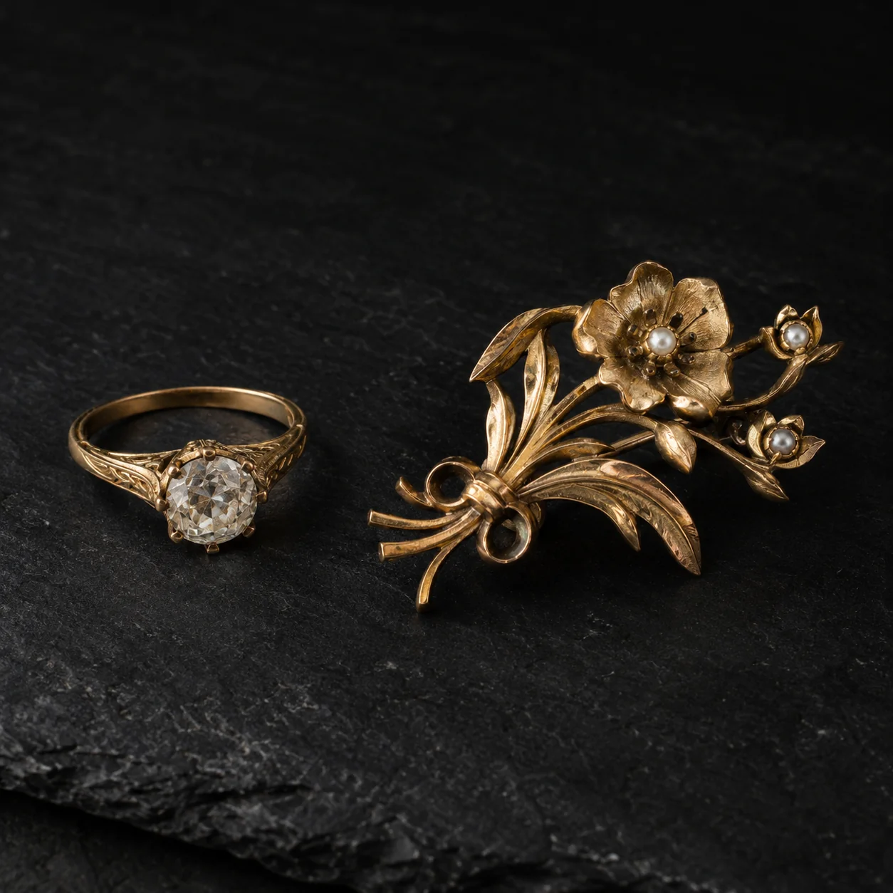 Bague ancienne et broche en or
